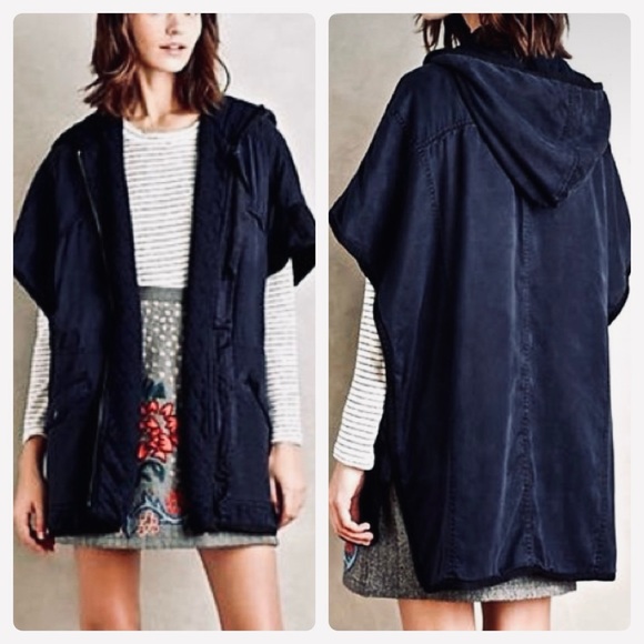 Anthropologie Hooded Utility Cape by Hei Hei Size M/L Navy - Picture 1 of 15